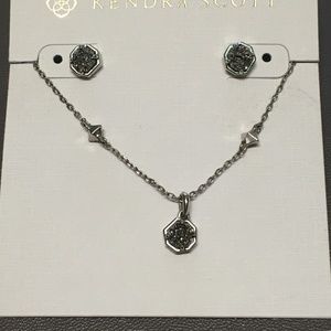 Nola Silver Pendant and Studs in Platinum Drusy